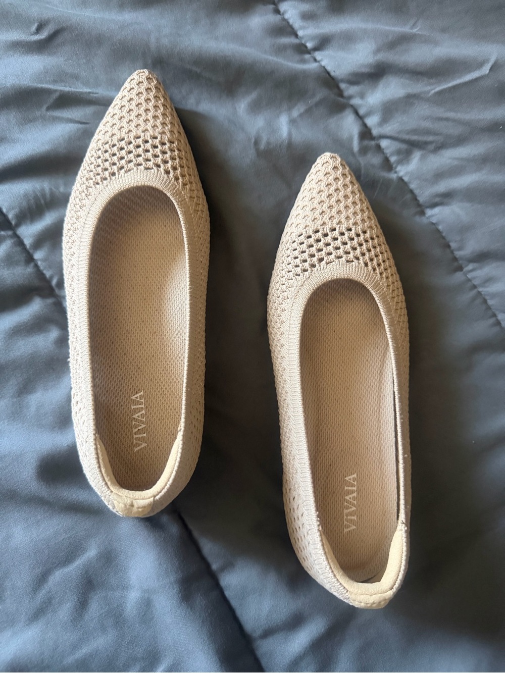 Vivaia Women's Knit Pointed-Toe Flats in Light Beige